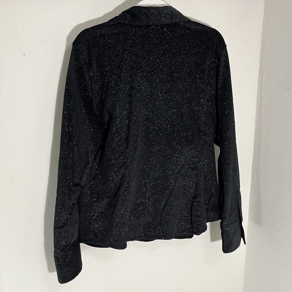 SUSAN GRAVER Shirt Top Women's L Black Faux Suede Glitter Rhinestone Button-Up - Picture 2 of 8